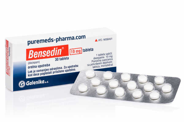 Bensedin (Diazepam) 10mg Tablets – Uses, Dosage & Safety Information Bensedin diazepam 10mg tablets packaging with blister pack, illustrating Bensedin medication used for anxiety, muscle spasms, and seizure management.
