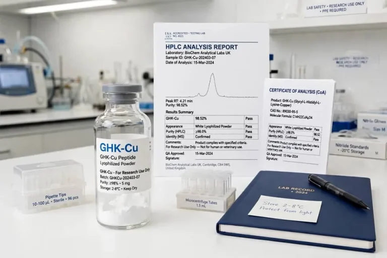 GHK-Cu research peptide lyophilized powder for UK laboratory studies