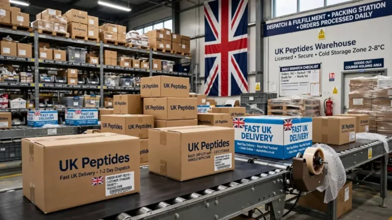 UK-based peptide warehouse with next-day delivery dispatch and cold chain fulfilment for research peptides